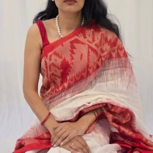 Elegant Pure Linen Cotton Handloom Saree - Perfect for Workwear and Small Events