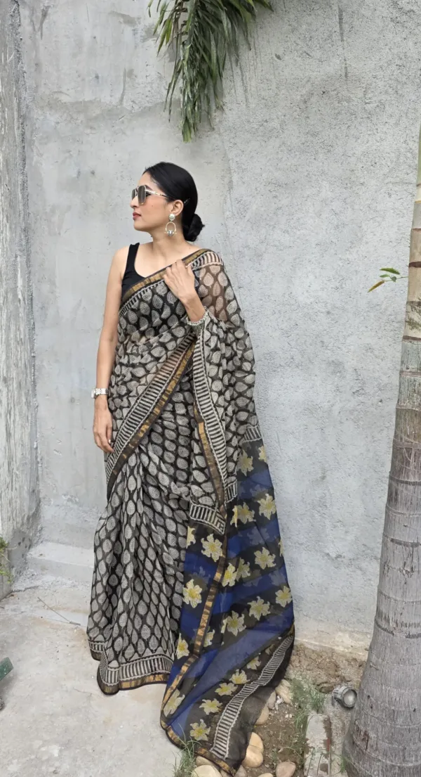 Black and Blue Kota doriya Saree