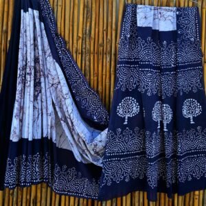 Shibori Mulmul Cotton Saree – Handcrafted Blue-White & Red-White Designs