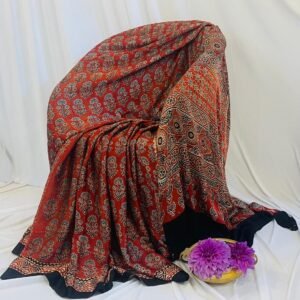 Authentic Falu Red Ajrakh Modal Silk Saree with Ajrakh Block Print – Perfect for Corporate Wear/Party Wear