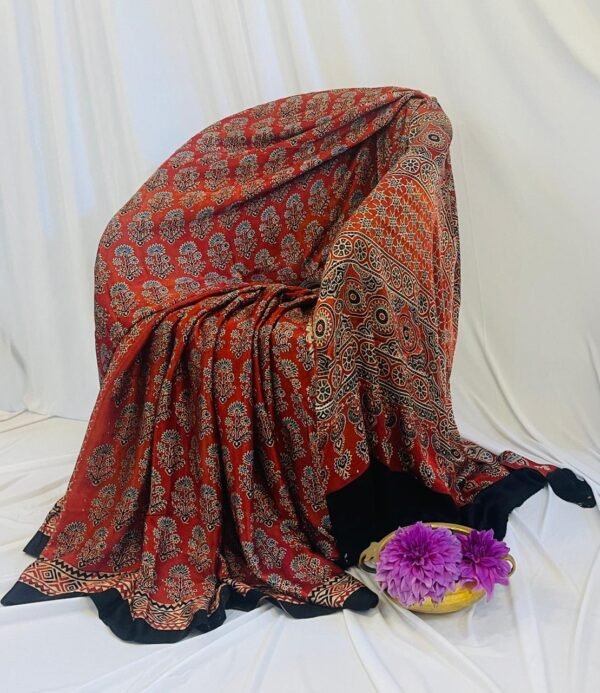 Falu Red Ajrakh Modal Silk Saree