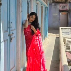 Charming Red and White Mulmul Cotton Saree