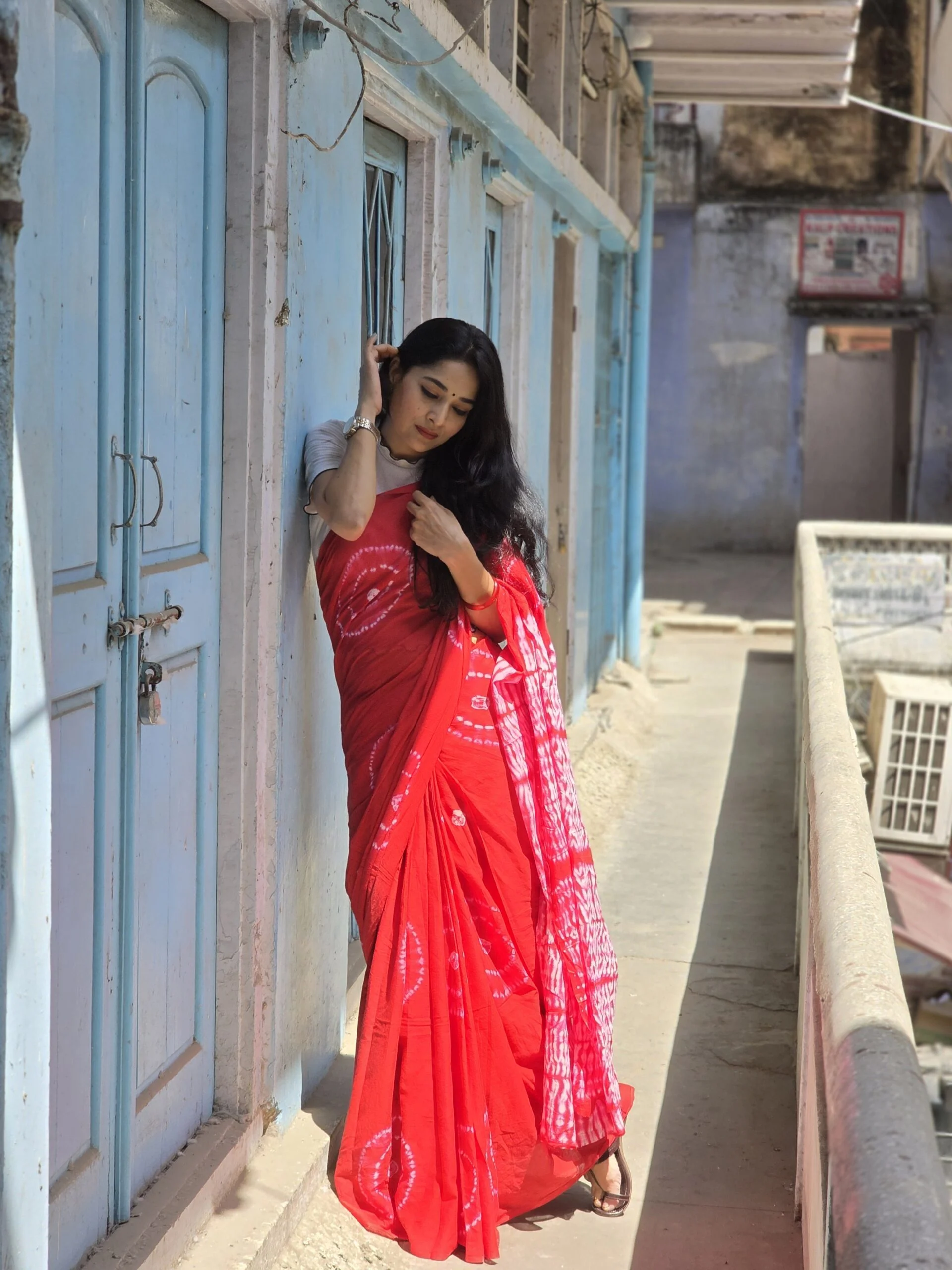 Charming Red and White Mulmul Cotton Saree