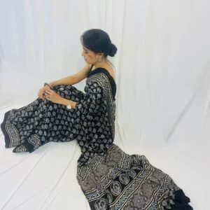 Black Ajrakh Modal Silk Saree